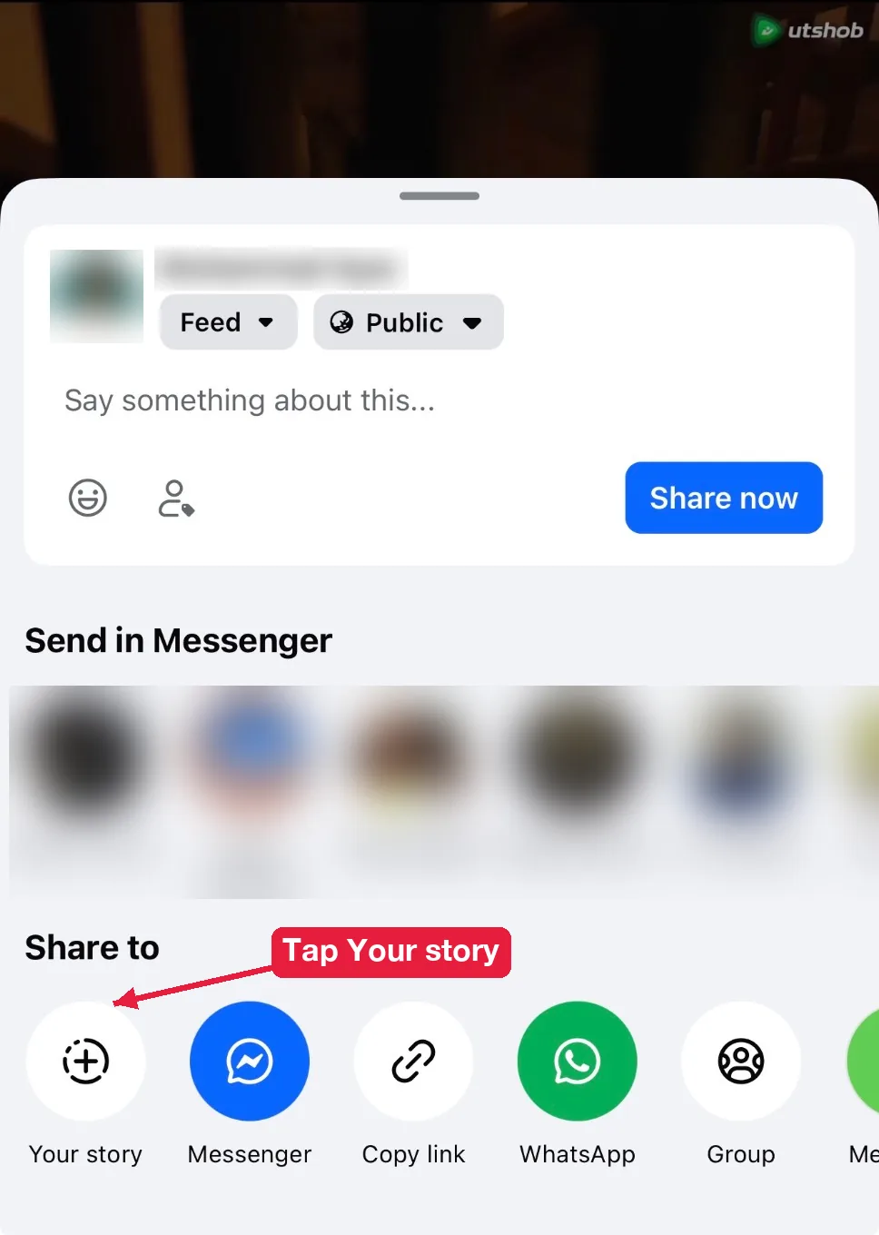 Sharing a Facebook Reel to your story from the Share menu